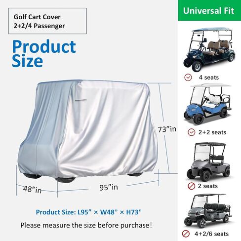 غطاء عربة جولف للركاب 2/4 لسيارة نادي Yamaha EZGO، بوليستر مقاوم للماء 420T مع طلاء فضي، مقاوم للماء، مقاوم للغبار، مقاوم للرياح، مقاوم لأشعة الشمس، حماية من جميع الأحوال الجوية (95-48-73-فضي) in Saudi Arabia