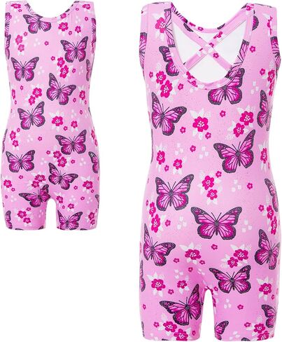 Haloumoning Girls Gymnastics Leotards with Shorts Kids One-Piece Sparkly Mermaid Dance Biketards Unitard 4-12Y in Saudi Arabia