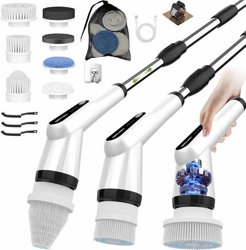 Electric Scrubber Brush, IPX7 Electric Scrubber for Shower, Electric Cleaning Brush Scrubber with 7 Replaceable Brush Heads & Retractable Handle, 2-Speed Adjustable Spin Cleaning Brush in Saudi Arabia