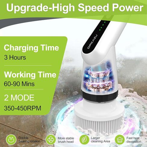 Electric Scrubber Brush, IPX7 Electric Scrubber for Shower, Electric Cleaning Brush Scrubber with 7 Replaceable Brush Heads & Retractable Handle, 2-Speed Adjustable Spin Cleaning Brush in Saudi Arabia