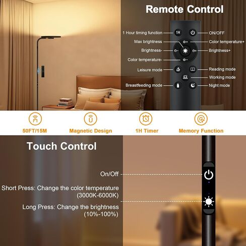مصابيح أرضية لغرفة المعيشة ، LED 2400LM/36W مصباح دائم مع طاولة قابلة للضوء 69 "ضوء الزاوية الطوي in Saudi Arabia