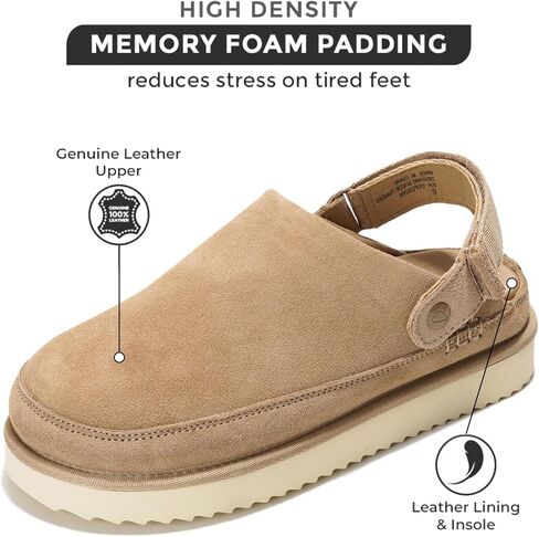 Project Cloud Genuine Suede Clogs for Women - Memory Foam Platform Clogs Womens Shoes - Nonslip Slides for Women w/ Straps Lightweight Womens Clogs & Mules for Women 2025 (Goldstar, CHSTNUT, 8.5) in Kuwait