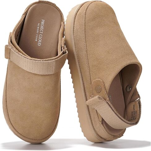 Project Cloud Genuine Suede Clogs for Women - Memory Foam Platform Clogs Womens Shoes - Nonslip Slides for Women w/ Straps Lightweight Womens Clogs & Mules for Women 2025 (Goldstar, CHSTNUT, 8.5) in Kuwait
