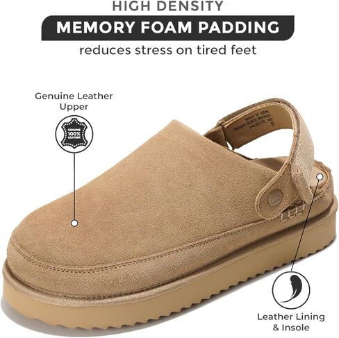 Project Cloud Genuine Suede Clogs for Women - Memory Foam Platform Clogs Womens Shoes - Nonslip Slides for Women w/ Straps Lightweight Womens Clogs & Mules for Women 2025 (Goldstar, CHSTNUT, 8.5) in Kuwait
