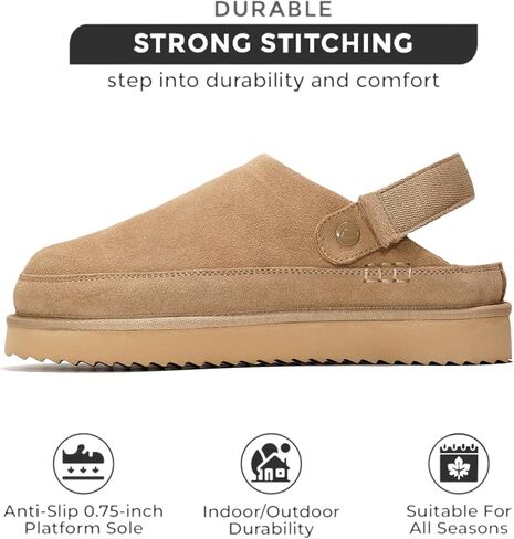 Project Cloud Genuine Suede Clogs for Women - Memory Foam Platform Clogs Womens Shoes - Nonslip Slides for Women w/ Straps Lightweight Womens Clogs & Mules for Women 2025 (Goldstar, CHSTNUT, 8.5) in Kuwait