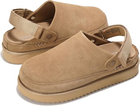 Project Cloud Genuine Suede Clogs for Women - Memory Foam Platform Clogs Womens Shoes - Nonslip Slides for Women w/ Straps Lightweight Womens Clogs & Mules for Women 2025 (Goldstar, CHSTNUT, 8.5) in Kuwait