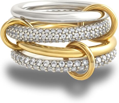 Gold Chunky Stackable Rings for Women, 14k Gold Plated Statement Cubic Zirconia Rings, Silver Gold Multi Ring Interlocking Mixed Metals Stack Rings Set Non Tarnish (Modernist set, 9) in Kuwait