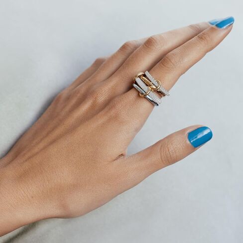 Gold Chunky Stackable Rings for Women, 14k Gold Plated Statement Cubic Zirconia Rings, Silver Gold Multi Ring Interlocking Mixed Metals Stack Rings Set Non Tarnish (Modernist set, 9) in Kuwait