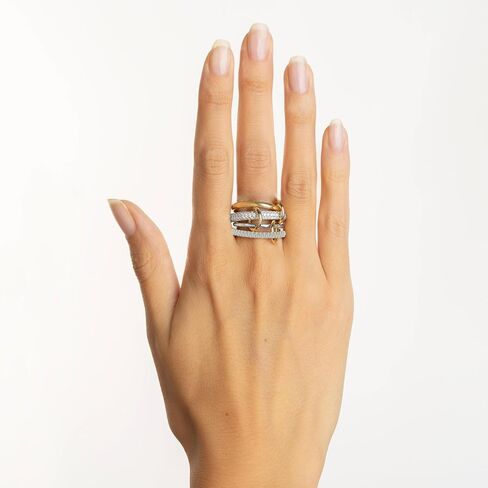 Gold Chunky Stackable Rings for Women, 14k Gold Plated Statement Cubic Zirconia Rings, Silver Gold Multi Ring Interlocking Mixed Metals Stack Rings Set Non Tarnish (Modernist set, 9) in Kuwait
