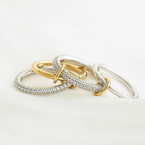Gold Chunky Stackable Rings for Women, 14k Gold Plated Statement Cubic Zirconia Rings, Silver Gold Multi Ring Interlocking Mixed Metals Stack Rings Set Non Tarnish (Modernist set, 9) in Kuwait