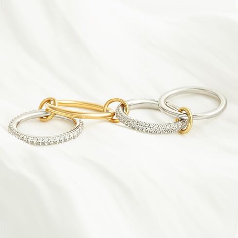 Gold Chunky Stackable Rings for Women, 14k Gold Plated Statement Cubic Zirconia Rings, Silver Gold Multi Ring Interlocking Mixed Metals Stack Rings Set Non Tarnish (Modernist set, 9) in Kuwait