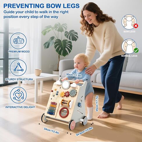 Wooden Push Walker for Babies with Wheels 12 Months+ Wooden Baby Walker Activity Walker for Babies Montessori Multiple Learning Activities Center Walking Toy Adjustable Speed Birthday Gift in Kuwait