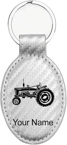 LaserGram Oval Keychain, Old Farm Tractor, Personalized Engraving Included in Kuwait