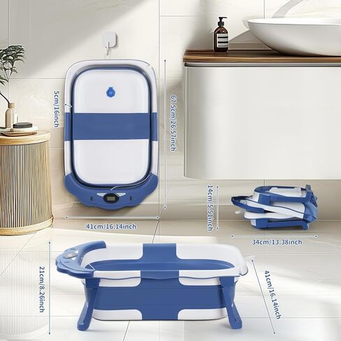 حوض استحمام الطفل القابل للطي ، حوض استحمام الطفل للولود الجديد مع مقياس الحرارة ووسادة عائمة ناعمة ، حوض أطفال سفر محمول للأطفال حديثي الولادة للأطفال الصغار من 0 إلى 36 شهرًا (Crab Gray) in Kuwait