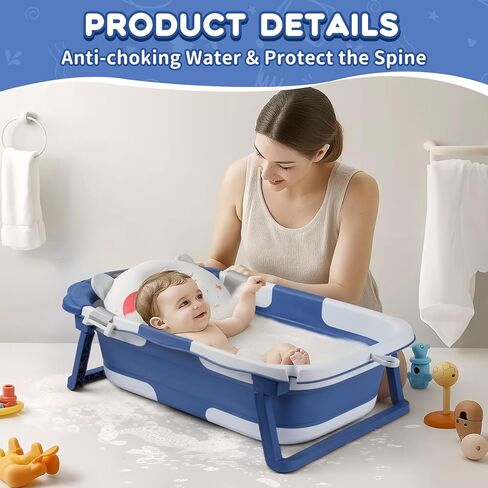 حوض استحمام الطفل القابل للطي ، حوض استحمام الطفل للولود الجديد مع مقياس الحرارة ووسادة عائمة ناعمة ، حوض أطفال سفر محمول للأطفال حديثي الولادة للأطفال الصغار من 0 إلى 36 شهرًا (Crab Gray) in Kuwait