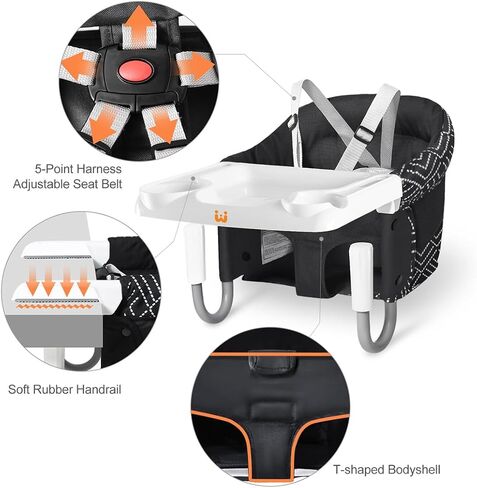 MTWML Hook On High Chair with Tray, Collapsible Portable Table Seat | Fits 0.8"-3.3" tables, removable washable tray & liner, quick clip-on, for babies 6-36 months up to 37 lbs, with travel bag in Saudi Arabia