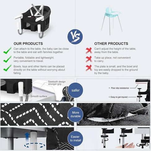 MTWML Hook On High Chair with Tray, Collapsible Portable Table Seat | Fits 0.8"-3.3" tables, removable washable tray & liner, quick clip-on, for babies 6-36 months up to 37 lbs, with travel bag in Saudi Arabia