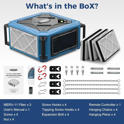 ALORAIR Intake Air Filtration System Woodworking Built-In Ionizer with Remote Control & Strong Vortex Fan, Hanging Mode for Garage Works Shop, Shop Dust Collectors, Purecare 1080IG in Kuwait