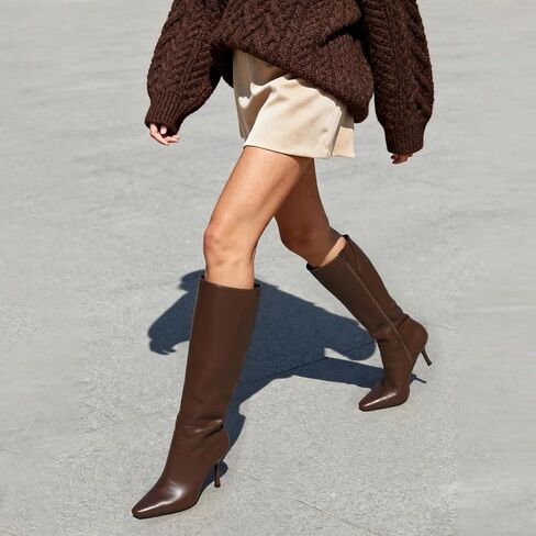 Modatope Knee High Boots Women Square Toe Stiletto Tall Boots Side Zipper Boot for Women in Kuwait