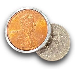 Ted's Sterling Magic Disappearing Dime and Penny Trick with Metal Bang Ring, Deluxe Edition