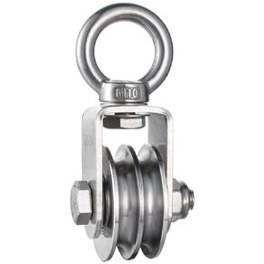 SHINICO Double Cable Pulley Block Heavy Duty Stainless Steel 2 Pack, Bearing Inside, Swivel Single Pulley Wheel, Good for Pulley Lifing System, Loading 1100lb