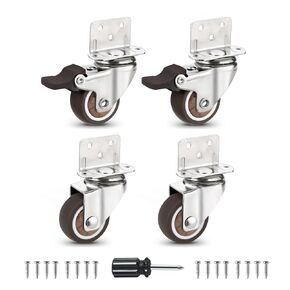 Low Profile 1'' Swivel Plate TPE Caster Wheels Without Brake - Set of 4, Silent Replacement Casters for Crib, Table, Shelf, TV Stand - 20 Lbs Per Wheel