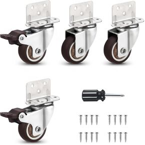 Low Profile 1'' Swivel Plate TPE Caster Wheels Without Brake - Set of 4, Silent Replacement Casters for Crib, Table, Shelf, TV Stand - 20 Lbs Per Wheel in Kuwait