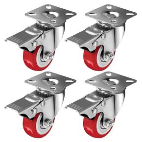 Online Best Service 4 Pack Caster Wheels Swivel Plate On Red Polyurethane Wheels (2 inch with Brake) in Kuwait