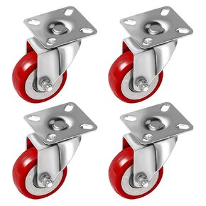 Online Best Service 4 Pack Caster Wheels Swivel Plate On Red Polyurethane Wheels (2 inch with Brake)