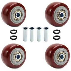 Juvielich 4Pcs Push Cart Wheels 3 Inch PU Caster Wheels Bearings Repair Kits,Heavy Duty Plate Casters Wheels with 3/8 inch bore,Shelf Replacement 3 Inch Wheels for Platform Trucks,up to 264 LBS/120KG