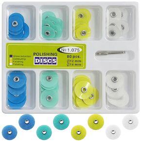 80 Piece 12mm & 14mm Dental Polishing Discs Assorted Kit, Dental Polisher Supplies with Mandrel Stem for Material Tools, Professional Dental Accessories for Polishing and Contouring