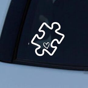 Autism Puzzle Heart Car Vinyl Decal Window Bumper Sticker 6 Inch Wide (White)
