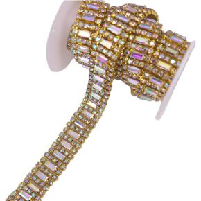 1 Yard Delicate Rhinestone Trimming Crystal Ribbon Chain for Sewing Craft Wedding Bridal Belt Decoration (Gold)