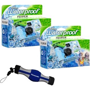 Fujifilm 2-Pack QuickSnap 800 Waterproof 35mm One-Time-Use Disposable Camera, 27 Exposures with Panasonic Floating Camera Strap