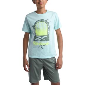 Reebok Boys' Active Shorts Set - 2 Piece Short Sleeve T-Shirt and Gym Shorts - Casual Summer Outfit Set for Boys (8-12)