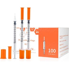 U-100 1/2ml 31ga Disposable Syringe and 31G x 6 mm (1/4’’) Needle, Lab Dispensing Supplies, 100Pack