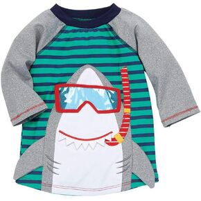 Mud Pie Boys' Shark Rashguard, Green, XS (6-9 Months)
