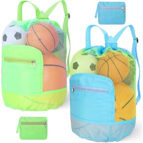 Shindel 2PCS Large Mesh Beach Bags, Drawstring Beach Backpack Big Seashell Bag Swim Pool Toys Storage Bags Double Adjustable Straps for Boys Girls