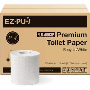 EZbrnd Premium Recycled 2-Ply Embossed Standard Core Toilet Paper/Bath Tissue/Septic Safe/Unscented, 500 Sheets x 24 rolls