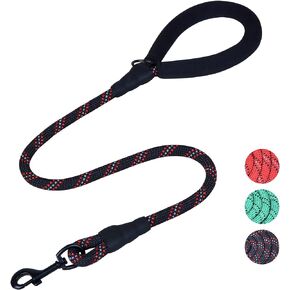 VIVAGLORY Strong Rope Dog Leash, Soft Neoprene Padded Handle and Highly Reflective Threads, 3ft Durable Short Dog Leash Lead for Training Walking Small Medium Dogs, Pink