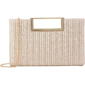 LUI SUI Top Handle Straw Clutch for Women Summer Clutch Straw Evening Bag Raffia Crossbody Purses Woven Beach Clutch