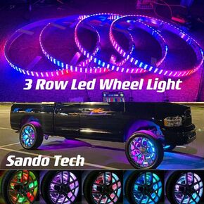 Sando Tech Triple Row 17.5'' Dream Color Chasing Rim Lights Million Colors Shift Remote&Bluetooth Ctrl Led Wheel Ring Light Breathe/Flashing Tire Light w/Turn Signal,Lock,Braking Function