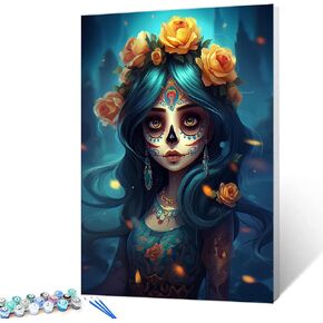 Tucocoo Wacky Skull Paint by Numbers for Adults Day of The Dead DIY Acrylic Watercolor Painting by Numbers for Kids Beginners Arts Crafts Home Decor for Kid16x20inch no Frame