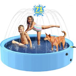 63'' Foldable Dog Pool, Sprinkler Pool for Kids, Non-Slip Kids Pool, Dog Swimming Pool for Kids, Heavy Duty Dogs Splash Pad Pools for Small Dogs, Hard Plastic Kiddie Pool for Backyard