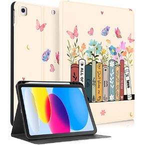 Uppuppy for iPad 9th/8th/7th Generation Case 10.2 Inch Women Girls Cute Folio Smart Cover Pencil Holder Kids Girly Pretty Teens Cartoon Butterfly Plant Cases for Apple iPad 7/8/9 Gen A2602 A2270 A2197