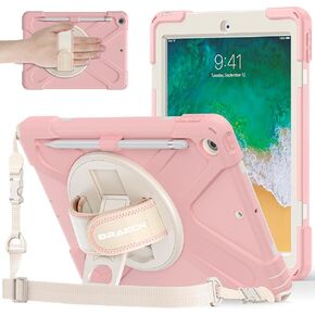 BRAECNstock for Apple iPad 6th/ 5th Generation Case 9.7 Inch 2018/2017 Shockproof Protective iPad Air 2/ Pro 9.7 Case for Kids with Pencil Holder 360° Rotating Stand/Hand Strap Shoulder Strap - Black