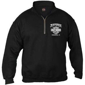 Harley-Davidson Men's Shady Skull 1/4 Zip Cadet Pullover Sweatshirt - Black