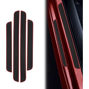 4 Pcs Car Door Sill Plate Protectors, PVC Soft Rubber Car Front Rear Door Entry Guards, Sill Scuff Cover Panel Step Protector, Car Accessories for Most Vehicles (Black Red-Not Pattern)