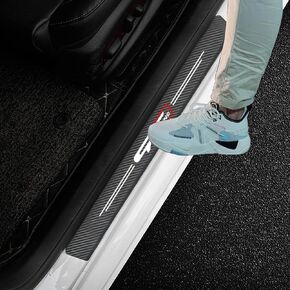 4Pcs Gt Line Decal Stickers Carbon Fiber Leather Car Door Sill Decoration Scuff Plate for Kia GT Line Car (Please Pay Attention to The Size! Sticker Size: 23.6 * 2.75 inches，15.7 * 2.75 inches) (4)