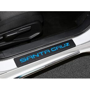 4Pcs Santa Cruz Door Sill Protector Reflective 4D Carbon Fiber Sticker Decoration Door Entry Guard Door Sill Scuff Plate Stickers Accessories Compatible with Hyundai Santa Cruz (Blue)